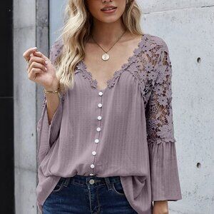 Autumn thin black lace shirt women's plus-size V-neck base top